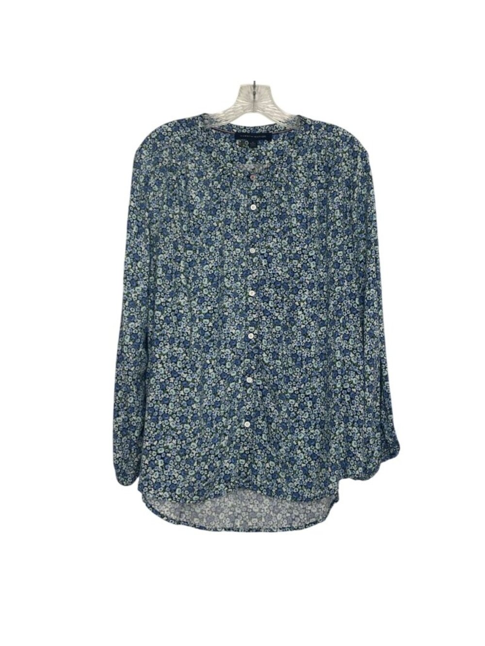 Tommy Hilfiger Floral Long Sleeve Button Up Blouse XL Blue Green